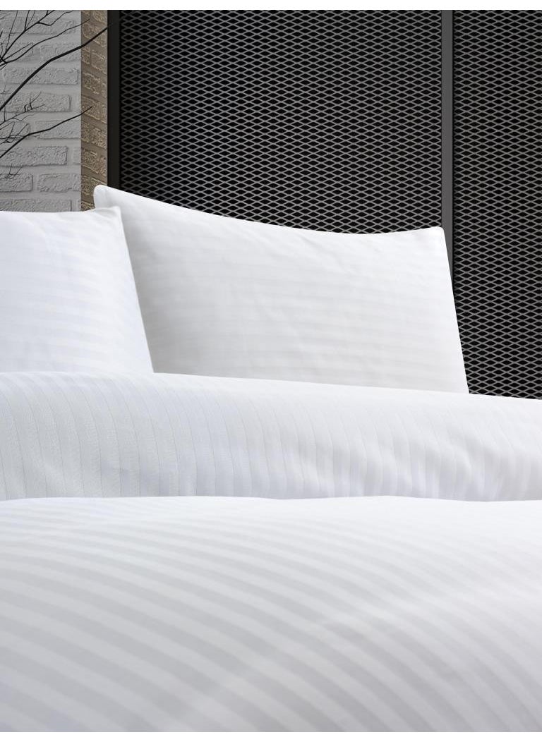Ender Home - King Size Duvet Cover Set Striped Satin Hotel Type Boxed - Image 1