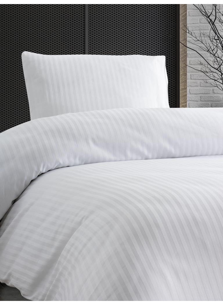 Ender Home - King Size Duvet Cover Set Striped Satin Hotel Type Boxed - Image 1