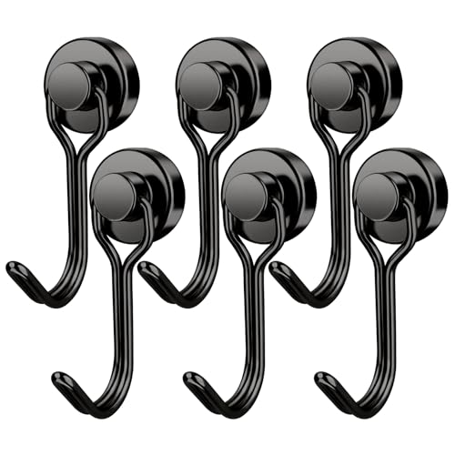 FINDMAG Magnetic Hooks, 30lbs+ Magnetic Hooks for Cruise Cabins, Magnet Hooks Heavy Duty for Fridge, Swivel Swing Hooks for Kitchen, Grill, Garage, Cruise Ship Essentials 6 Pack (Black) - Image 1