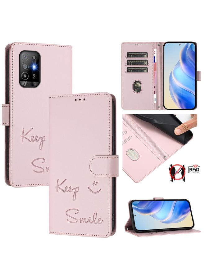 S-TOP Case For OPPO A94 5G Global / Reno5 Z Smile Embossing RFID Leather Phone Case - Image 1