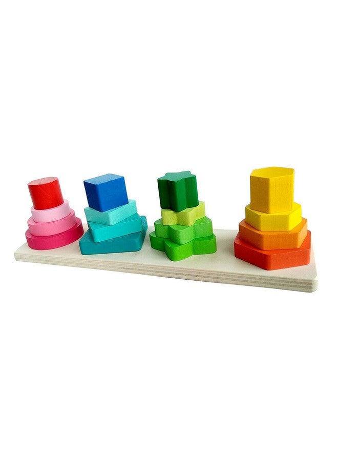 شورو مجموعة مكعبات هندسية خشبية، متعددة الألوان، للأطفال من عمر 1 إلى 5 سنوات، مكونة من 16 قطعة - Image 3