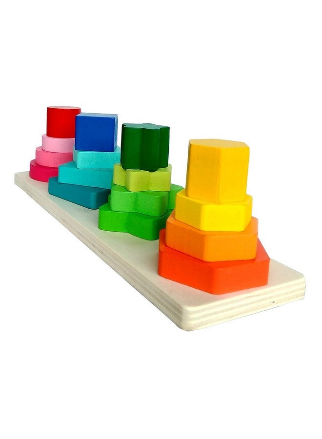 شورو مجموعة مكعبات هندسية خشبية، متعددة الألوان، للأطفال من عمر 1 إلى 5 سنوات، مكونة من 16 قطعة - Image 1