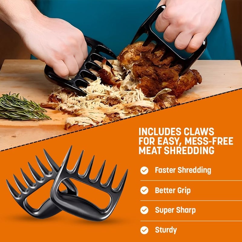 LUXARC 11" Pro Chicken Shredder Tool Twist with 2 Meat Claws, Brush & Tong - Upgraded Food & Meat Shredded Tool Twister - Chicken Breast Shredder Strong Anti-Slip Grip, Ergonomic Handle, BPA Free (Black) - Image 5