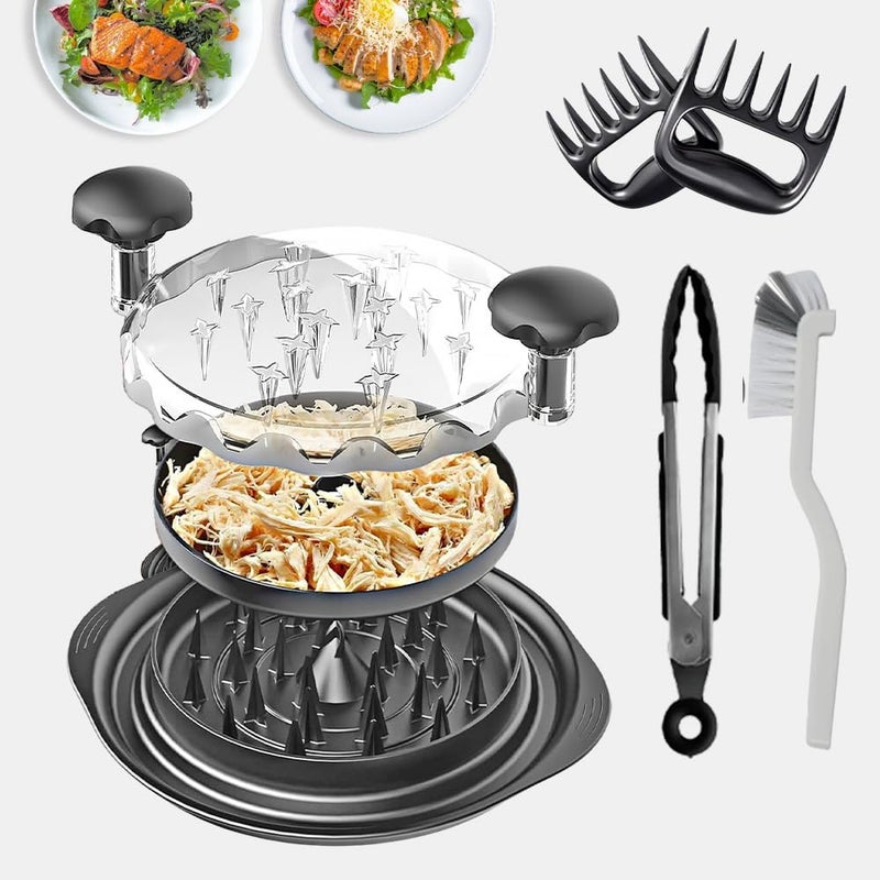 LUXARC 11" Pro Chicken Shredder Tool Twist with 2 Meat Claws, Brush & Tong - Upgraded Food & Meat Shredded Tool Twister - Chicken Breast Shredder Strong Anti-Slip Grip, Ergonomic Handle, BPA Free (Black) - Image 1