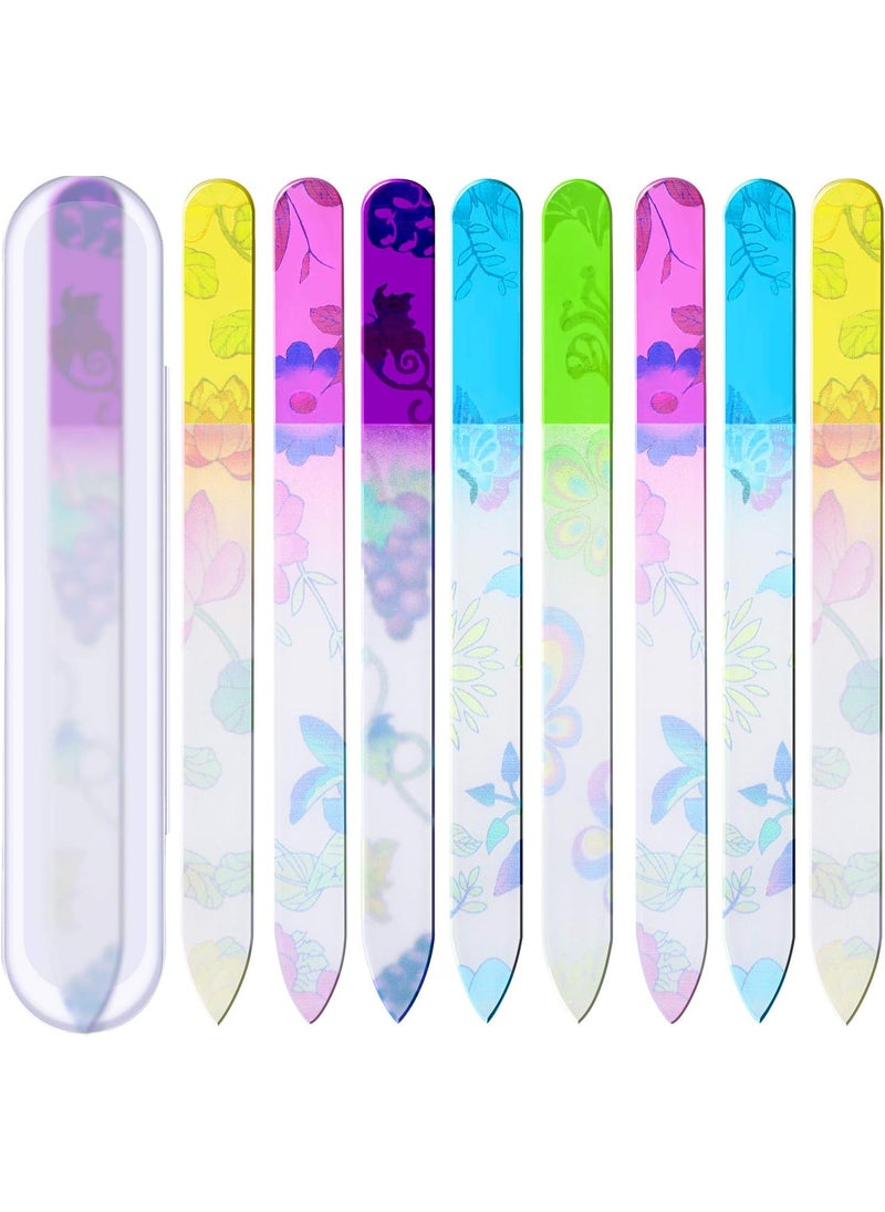 Mudder Mudder 8 Pack Glass Nail Files with Cases Colorful Pattern Printed Nail Buffers Crystal Fingernail Files with Travel Protective Cases for Professional Manicure Supplies 