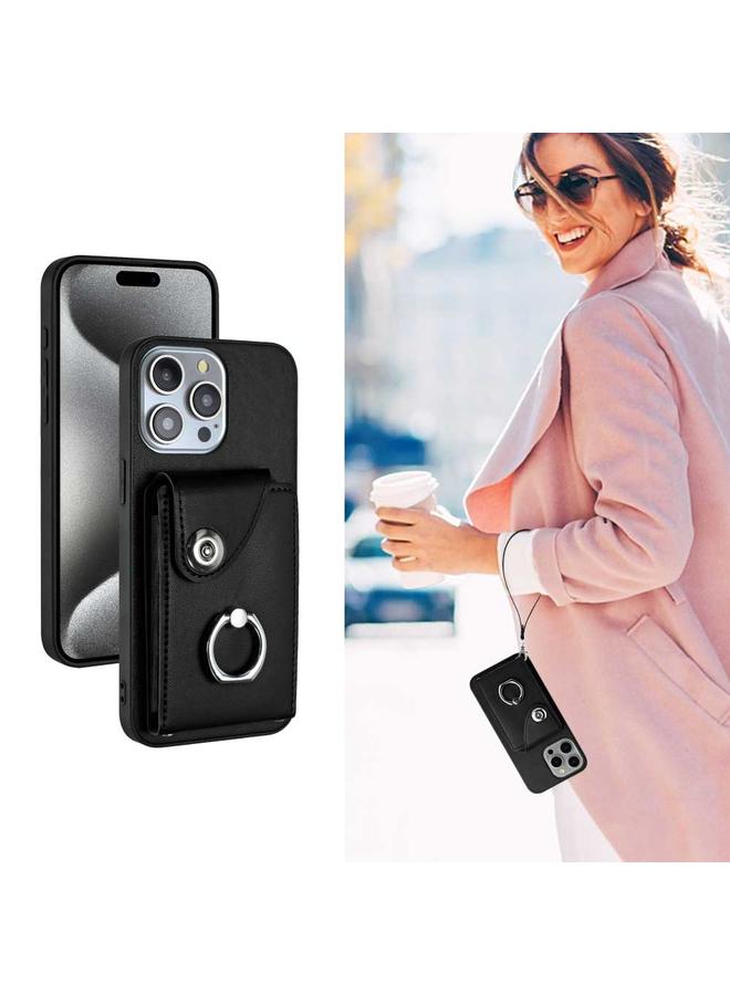 Zaboon Case For iPhone 13 Pro Organ Card Bag Ring Holder PU Phone Case with Lanyard - Image 5