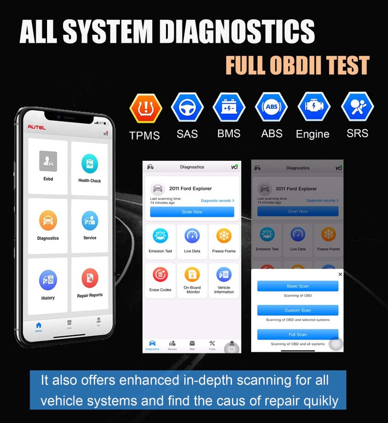 Autel MaxiAP AP2500 Upgraded AP200/AP200C/AP200H/AP200M Bluetooth OBD2 Code Reader Auto Scanner Car Scan Tool 5+ Service Functions 45+ Car Brands Free APP for Android/iOS Advanced AP2500E - Image 4