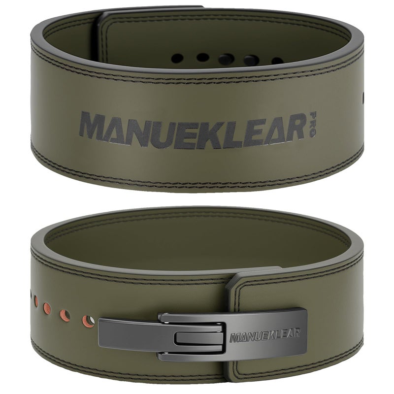 M MANUEKLEAR MANUEKLEAR 10mm Thick & 4inch Wide Weight Lifting Belt Lever, Lever Belt Weightlifting for Men and Women, Powerlifting Lever Gym Belt for Squat Deadlift Workout (Green, M(29-35inches)) - Image 1