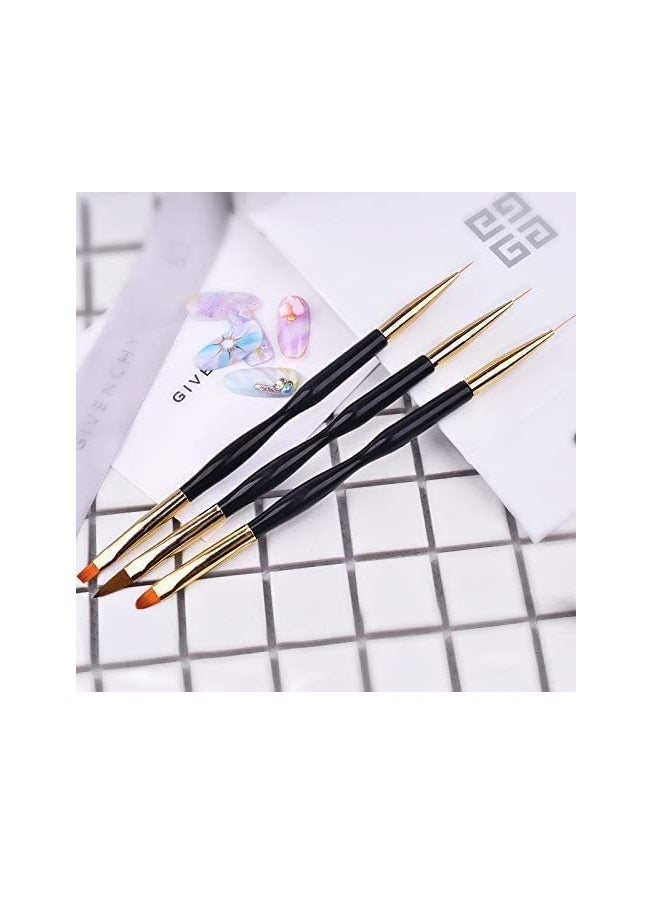 Goolsky 3 Pcs Nail Drawing Pen, Dual End Nail Art Pen Brush Acrylic Round Flat Painting Drawing Liner Nail Tools - Image 4