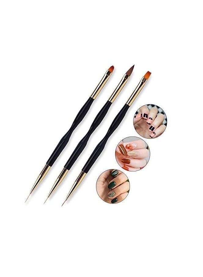 Goolsky 3 Pcs Nail Drawing Pen, Dual End Nail Art Pen Brush Acrylic Round Flat Painting Drawing Liner Nail Tools - Image 2