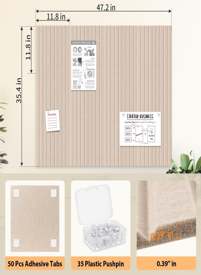 Smarpau Large Cork Board for Walls, 48"x36" Bulletin Board, 12 Pack Felt Wall Tiles with Pushpins Removable Security Stickers, Pin Board for Office Wall Organizer Protector -Dark Camel - Image 2