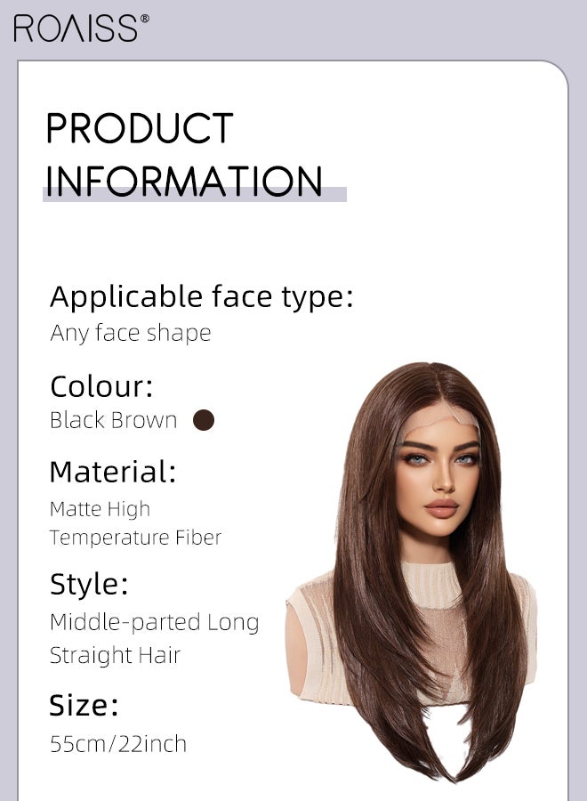 رويس باروكة شعر مستعار نسائية طويلة مستقيمة من الدانتيل من الأمام، ذات طبقات من الشعر الصناعي الناعم الطبيعي المقاوم للحرارة لحفلات الزفاف والتنكر، للاستخدام اليومي، 51 سم (20 بوصة) - Image 2