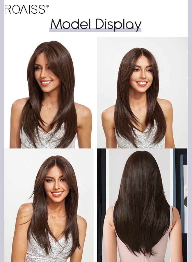 رويس باروكة شعر مستعار نسائية طويلة مستقيمة من الدانتيل من الأمام، ذات طبقات من الشعر الصناعي الناعم الطبيعي المقاوم للحرارة لحفلات الزفاف والتنكر، للاستخدام اليومي، 51 سم (20 بوصة) - Image 3