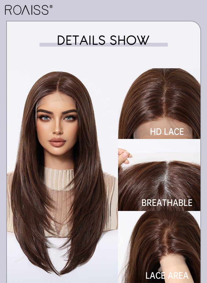 رويس باروكة شعر مستعار نسائية طويلة مستقيمة من الدانتيل من الأمام، ذات طبقات من الشعر الصناعي الناعم الطبيعي المقاوم للحرارة لحفلات الزفاف والتنكر، للاستخدام اليومي، 51 سم (20 بوصة) - Image 5