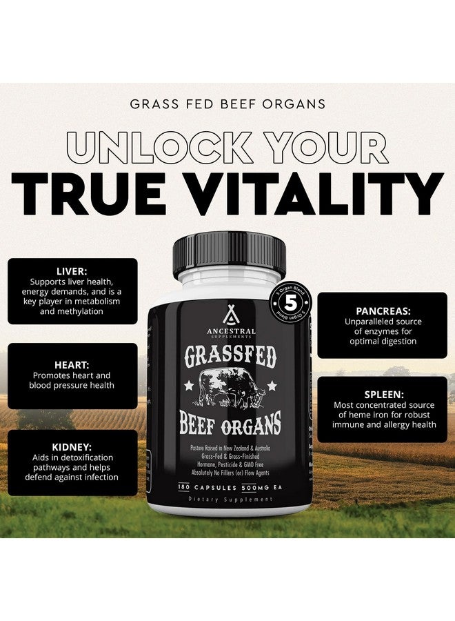 Ancestral Supplements Grass Fed Beef Organ Supplement, Supports Whole Body Wellness with Proprietary Blend of Liver, Heart, Kidney, Pancreas, Spleen, Freeze-Dried Beef, Non-GMO, 180 Capsules - Image 2