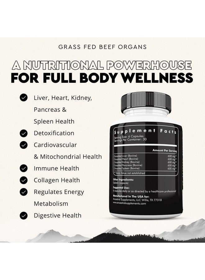 Ancestral Supplements Grass Fed Beef Organ Supplement, Supports Whole Body Wellness with Proprietary Blend of Liver, Heart, Kidney, Pancreas, Spleen, Freeze-Dried Beef, Non-GMO, 180 Capsules - Image 3
