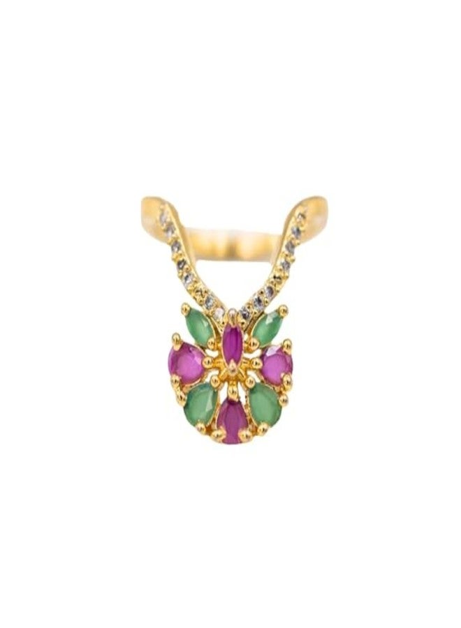 ZEELLO Gold Plated Floral Ring with Cz Stones, Cuff Design Vanky Ring - Image 1