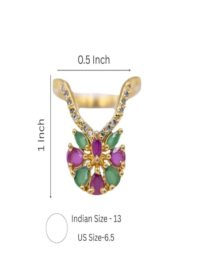 ZEELLO Gold Plated Floral Ring with Cz Stones, Cuff Design Vanky Ring - Image 4