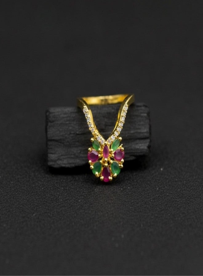 ZEELLO Gold Plated Floral Ring with Cz Stones, Cuff Design Vanky Ring - Image 3