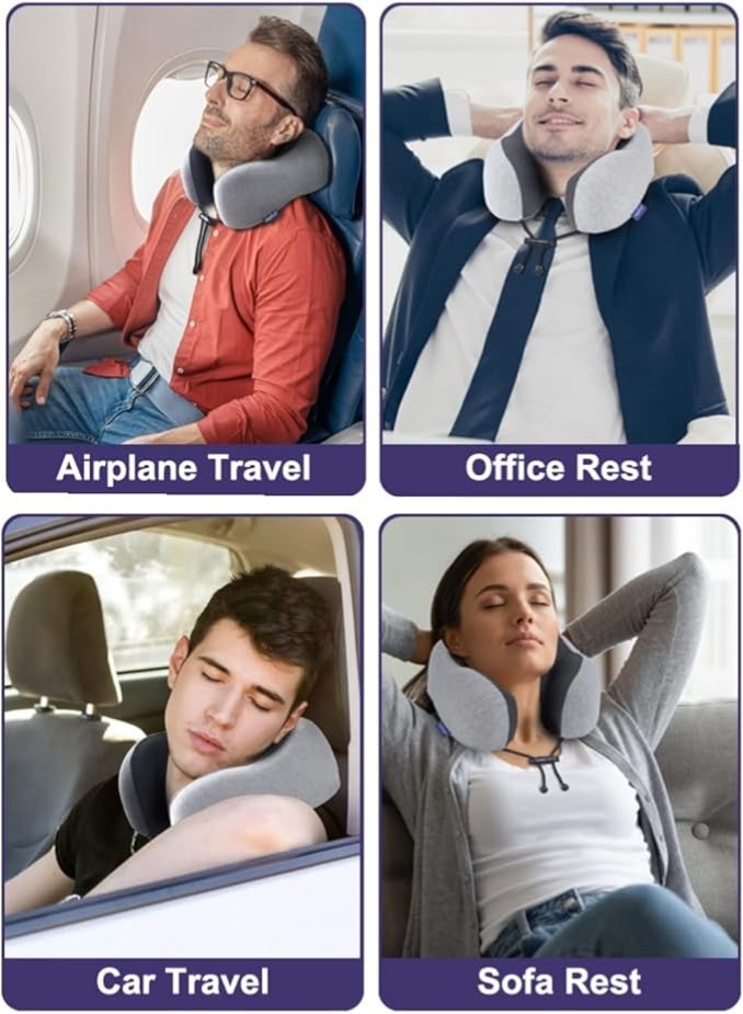 SKY-TOUCH Travel Pillow Memory Foam Neck Pillow, Comfortable & Breathable Cover - Machine Washable, Airplane Travel Kit with 3D Sleep Mask, Earplugs, and Luxury Bag, Grey - Image 2