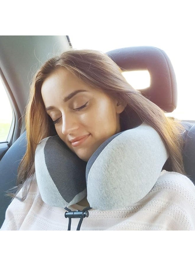 SKY-TOUCH Travel Pillow Memory Foam Neck Pillow, Comfortable & Breathable Cover - Machine Washable, Airplane Travel Kit with 3D Sleep Mask, Earplugs, and Luxury Bag, Grey - Image 4