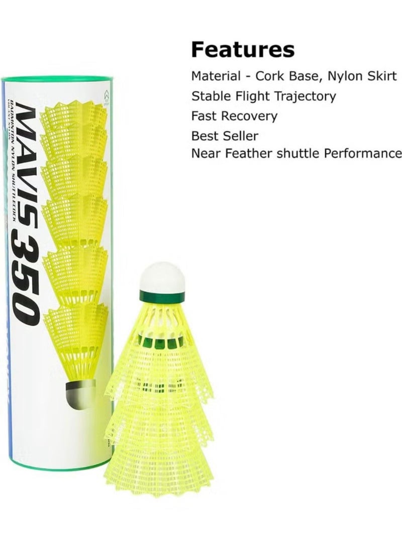 Yonex Mavis 350 Pack of 6 Nylon Badminton Shuttlecocks  | Yellow | Slow Speed | Fast Recovery, Durable & Accurate Flight - Image 3