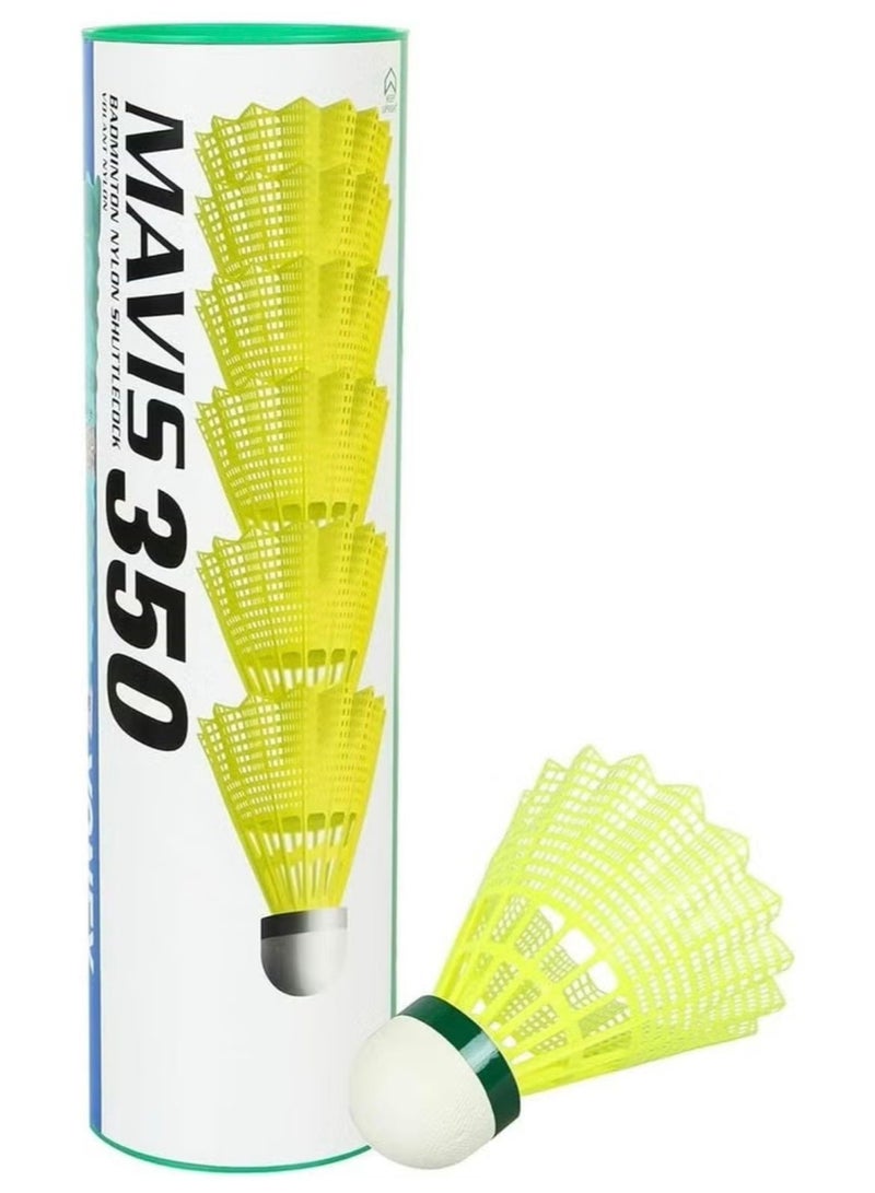 Yonex Mavis 350 Pack of 6 Nylon Badminton Shuttlecocks  | Yellow | Slow Speed | Fast Recovery, Durable & Accurate Flight - Image 1