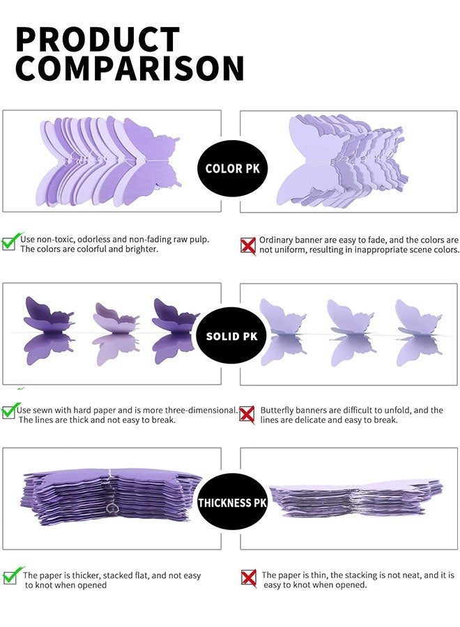 Organizer Butterfly Banner Decorative Paper Garland for Wedding Baby Shower Birthday Theme Decor 110 Inches Pack of 3 Pieces Purple - Image 2