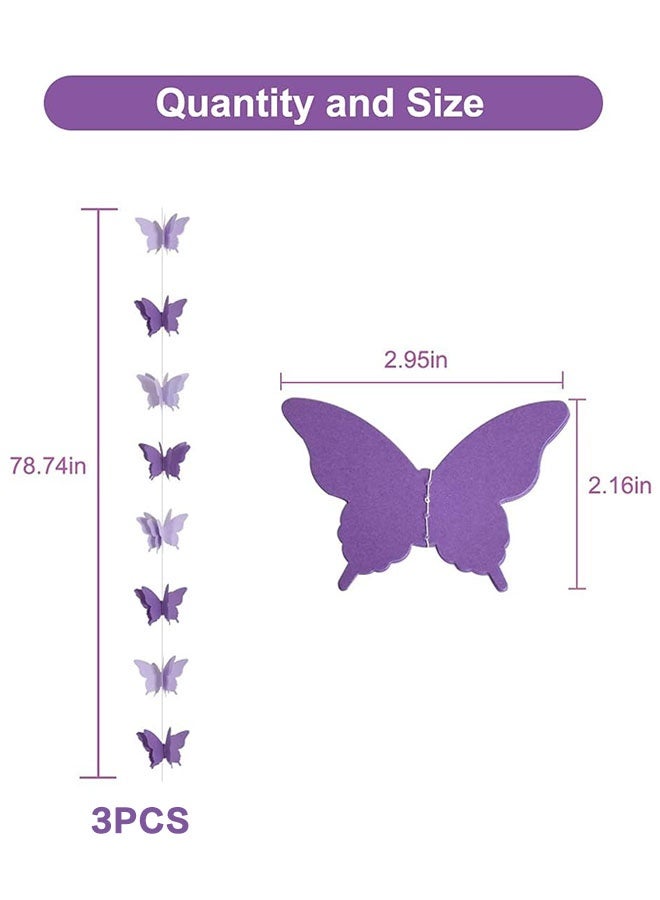 Organizer Butterfly Banner Decorative Paper Garland for Wedding Baby Shower Birthday Theme Decor 110 Inches Pack of 3 Pieces Purple - Image 3