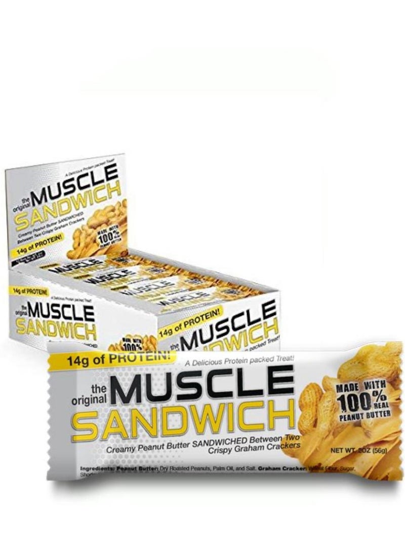 MUSCLE SANDWICH Muscle Sandwich Original Protein Bar Peanut Butter  Pack of  12 X 56g  - Image 1