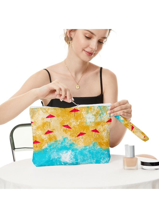 Fokongna Travel Makeup Bag - Wet Dry Bag for Swimsuit, Beach Pool Diapers, Dirty Yoga Gym Clothes - Zipper Pouch for Women, Sister, Friends - Ocean Sea Shells Beach Starfish - Image 3