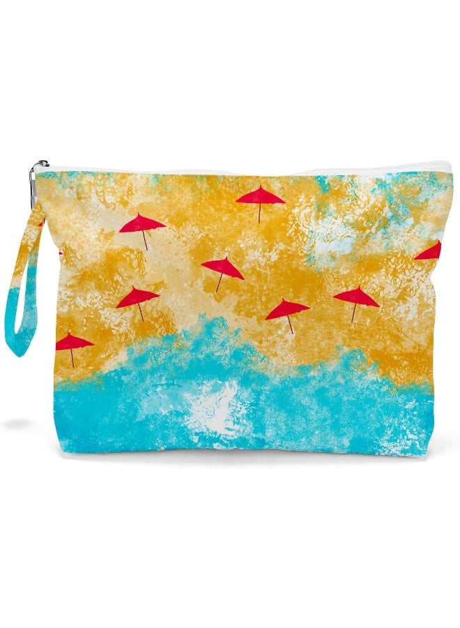 Fokongna Travel Makeup Bag - Wet Dry Bag for Swimsuit, Beach Pool Diapers, Dirty Yoga Gym Clothes - Zipper Pouch for Women, Sister, Friends - Ocean Sea Shells Beach Starfish - Image 1