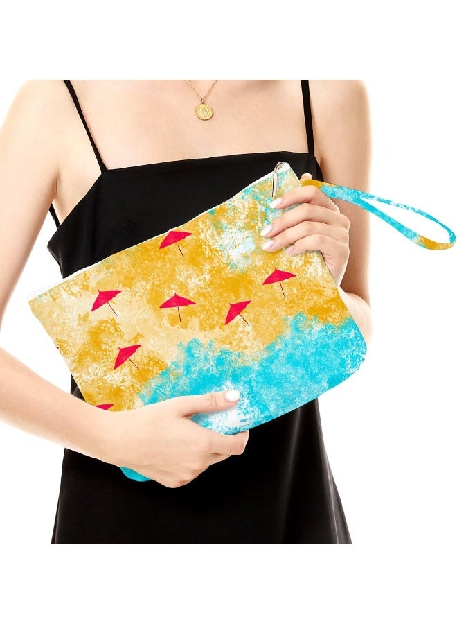 Fokongna Travel Makeup Bag - Wet Dry Bag for Swimsuit, Beach Pool Diapers, Dirty Yoga Gym Clothes - Zipper Pouch for Women, Sister, Friends - Ocean Sea Shells Beach Starfish - Image 2