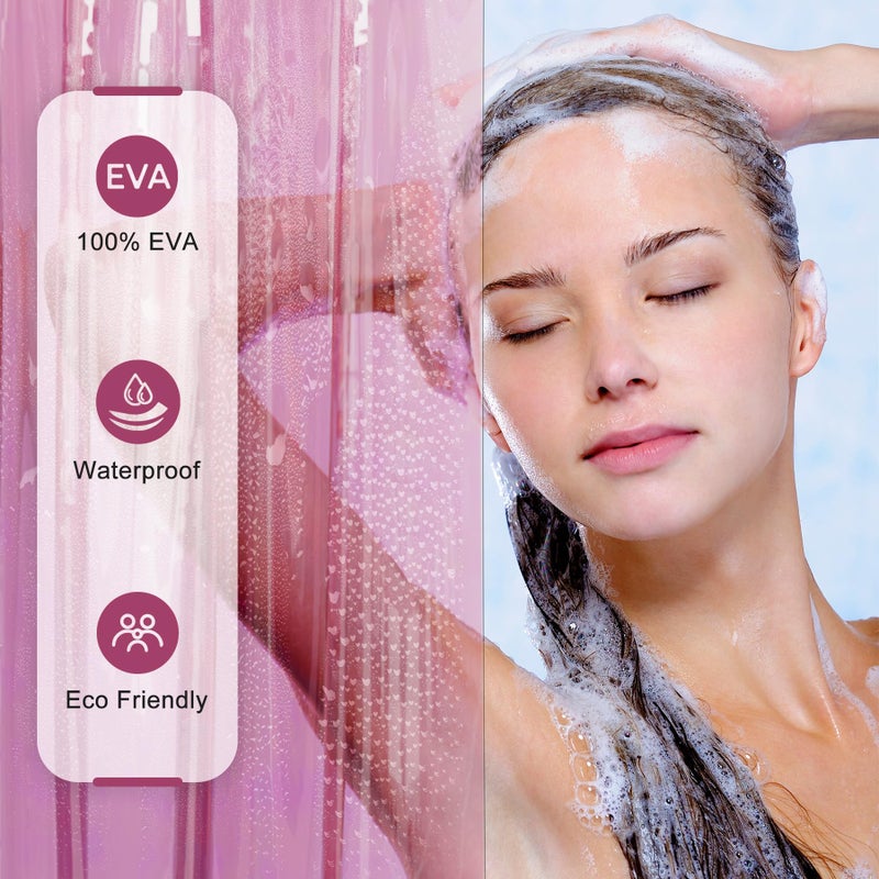 AmazerBath Pink Shower Curtain Liner, 100% EVA Soft Clear Heavy Duty Shower Curtain and Liner 2-in-1, 72x72 Luxury Plastic Weighted Bathroom Shower Liner, 12 Rustproof Grommets & 3 Heavyweight Stones - Image 5