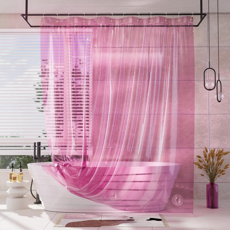 AmazerBath Pink Shower Curtain Liner, 100% EVA Soft Clear Heavy Duty Shower Curtain and Liner 2-in-1, 72x72 Luxury Plastic Weighted Bathroom Shower Liner, 12 Rustproof Grommets & 3 Heavyweight Stones - Image 1