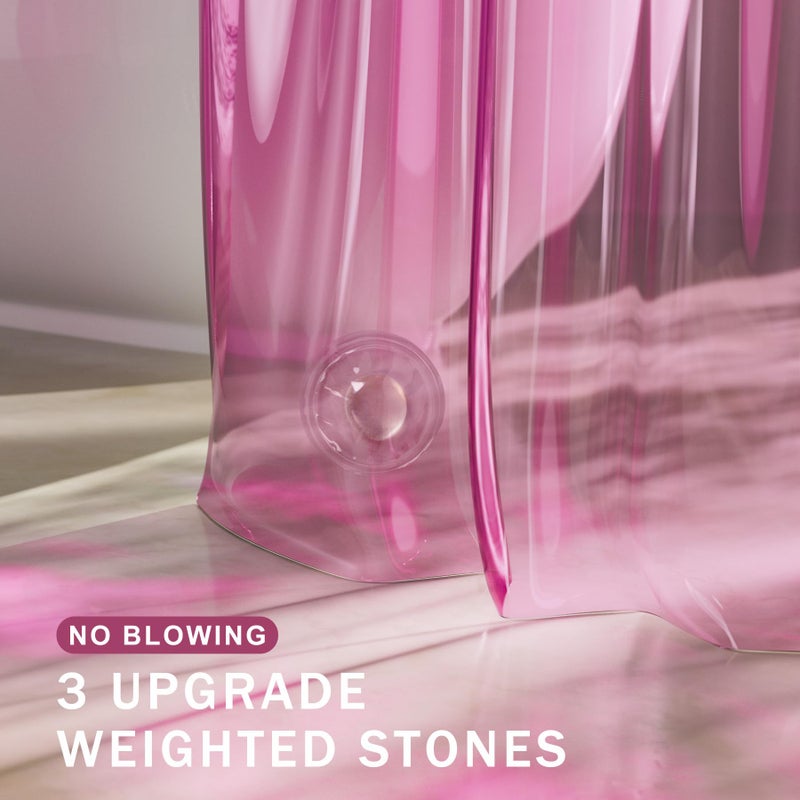 AmazerBath Pink Shower Curtain Liner, 100% EVA Soft Clear Heavy Duty Shower Curtain and Liner 2-in-1, 72x72 Luxury Plastic Weighted Bathroom Shower Liner, 12 Rustproof Grommets & 3 Heavyweight Stones - Image 3