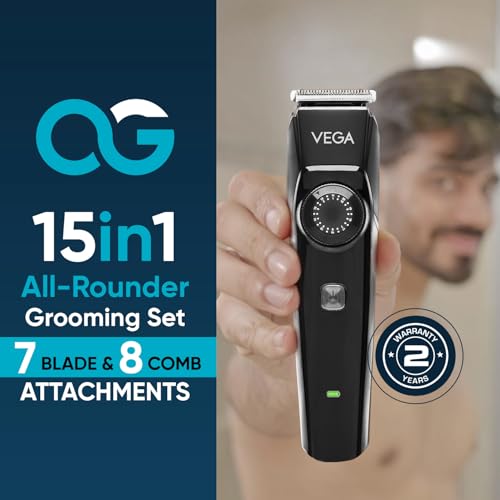Vega مقلم فيغا OG 15 في 1 للرجال | لحية الرجال | مجموعة العناية الشاملة مع 3 ساعات من التشغيل المتواصل | للجسم، وجه الرجل، الأنف والأجزاء الخاصة | USB نوع C، ضمان لمدة سنتين، (VHTH-37) - Image 2