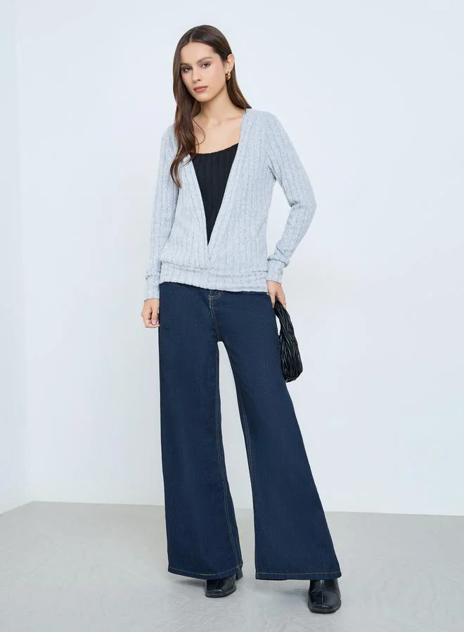 Take Two Women Grey Ribbed Knit Top