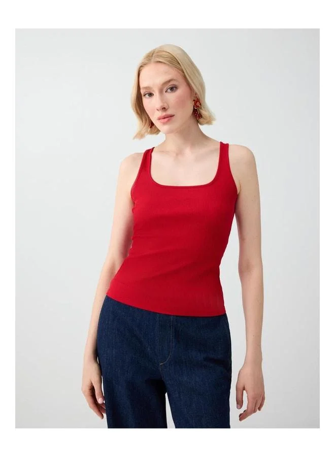 Jimmy Key Red Slim-Fit Square Neck Knit Tank Top.