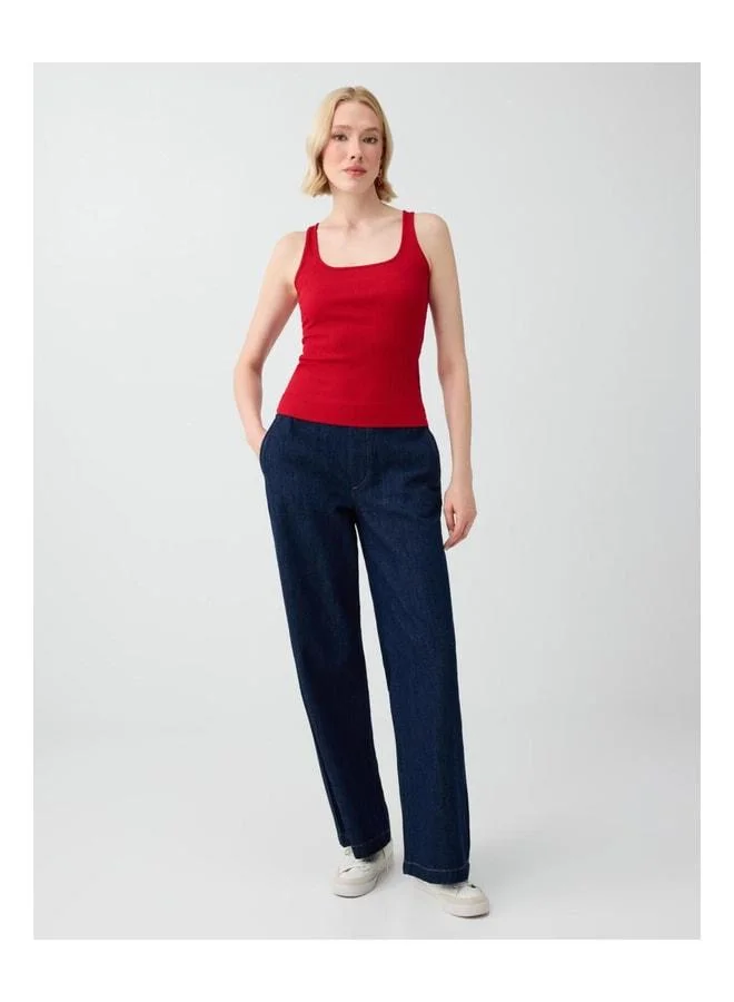 Jimmy Key Red Slim-Fit Square Neck Knit Tank Top.