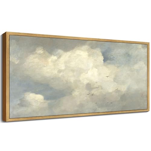 KUVIOKE Vintage Landscape Framed Wall Art Retro Sky Cloud Nature Classic Paints Rustic Farmhouse Kitchen Bathroom Office Decor 8x16in (Natural Framed) - Image 1