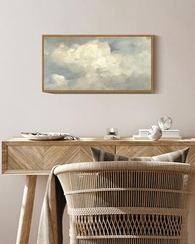 KUVIOKE Vintage Landscape Framed Wall Art Retro Sky Cloud Nature Classic Paints Rustic Farmhouse Kitchen Bathroom Office Decor 8x16in (Natural Framed) - Image 3