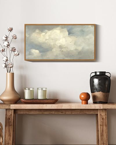 KUVIOKE Vintage Landscape Framed Wall Art Retro Sky Cloud Nature Classic Paints Rustic Farmhouse Kitchen Bathroom Office Decor 8x16in (Natural Framed) - Image 2