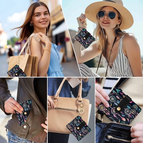Jogjam Colorful Dream Catchers with Feathers Rfid Ladies Wallet, Small Credit Card Women Wallet, Boho Traditional Circular Net PU Leather Bifold Cash Zipper Coin Pocket for Female Blessing - Image 2