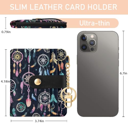 Jogjam Colorful Dream Catchers with Feathers Rfid Ladies Wallet, Small Credit Card Women Wallet, Boho Traditional Circular Net PU Leather Bifold Cash Zipper Coin Pocket for Female Blessing - Image 5