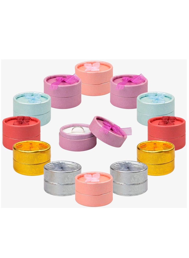 SYOSI 24 قطعة من صناديق هدايا الخواتم والمجوهرات، صندوق هدايا الخواتم من الورق المقوى الصغير بألوان متنوعة مع فيونكة وحشوة مخملية، خواتم صغيرة وعلبة أقراط لأعياد الميلاد وعيد الحب وعيد الأم (6 ألوان) - Image 1
