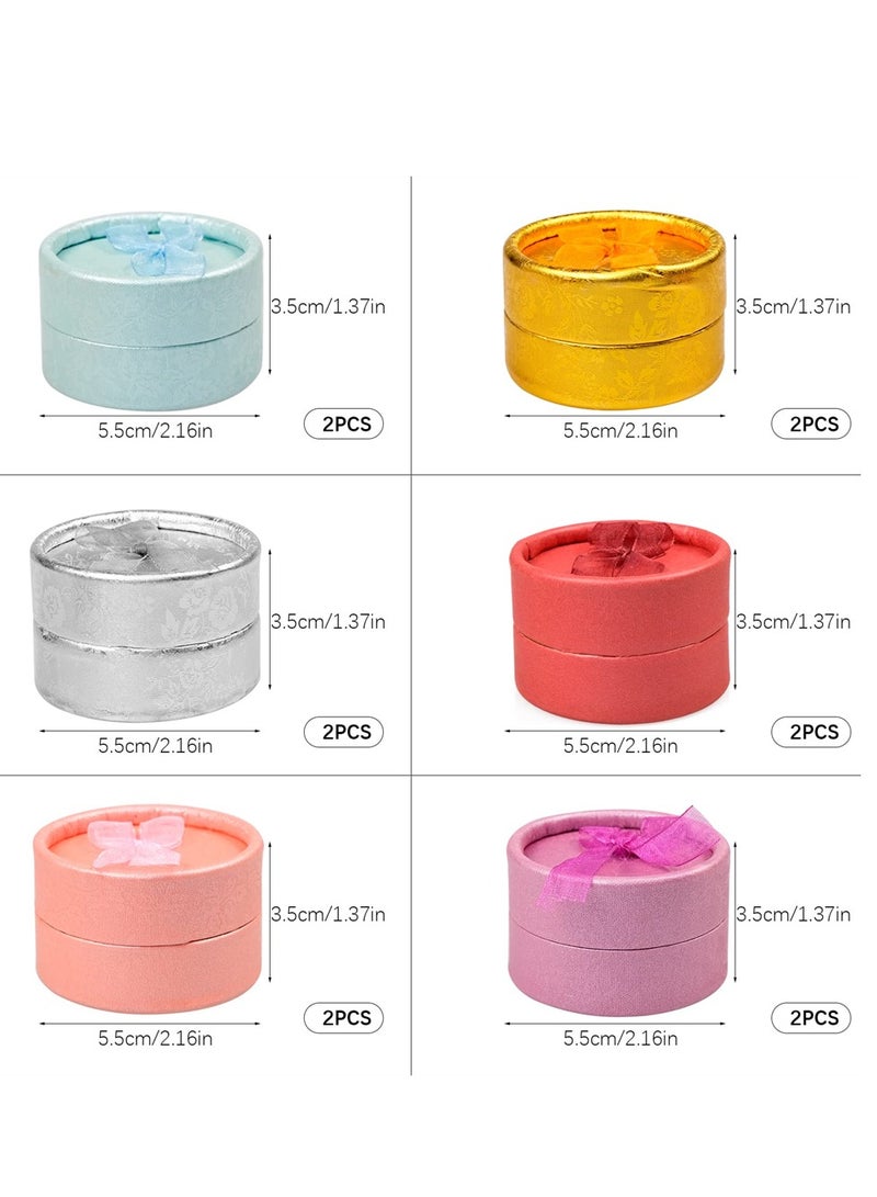 SYOSI 24 قطعة من صناديق هدايا الخواتم والمجوهرات، صندوق هدايا الخواتم من الورق المقوى الصغير بألوان متنوعة مع فيونكة وحشوة مخملية، خواتم صغيرة وعلبة أقراط لأعياد الميلاد وعيد الحب وعيد الأم (6 ألوان) - Image 5