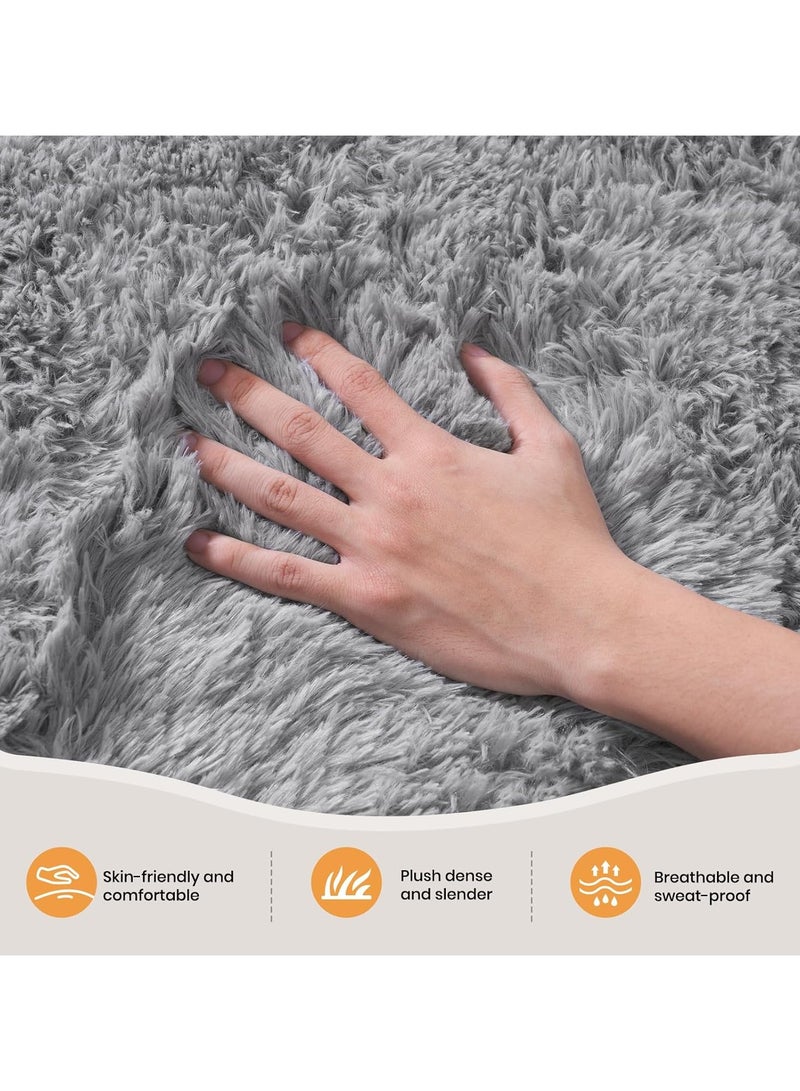 CityRiya-Long Ultra Soft Rug, Fluffy Carpets Tie-Dye Rugs for Living Room, Soft Touch Carpet 200x300cm, Fluffy Area Rug for Bedroom, Floor Mat, Modern Carpets Fuzzy Rug for Home, Machine Washable Carpet, Grey - Image 2