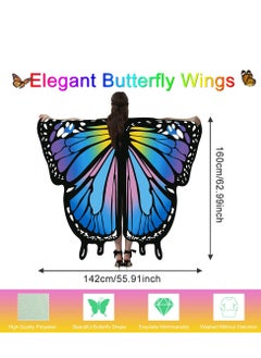 Excefore Butterfly Wings Women Adult Costumes Colorful Fairy Wing Cape Ladies Shawl Nymph Pixie Costume Accessory for Beach Party Cosplay Dancing, Blue  - Image 3