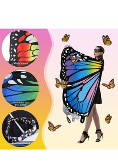 Excefore Butterfly Wings Women Adult Costumes Colorful Fairy Wing Cape Ladies Shawl Nymph Pixie Costume Accessory for Beach Party Cosplay Dancing, Blue  - Image 2